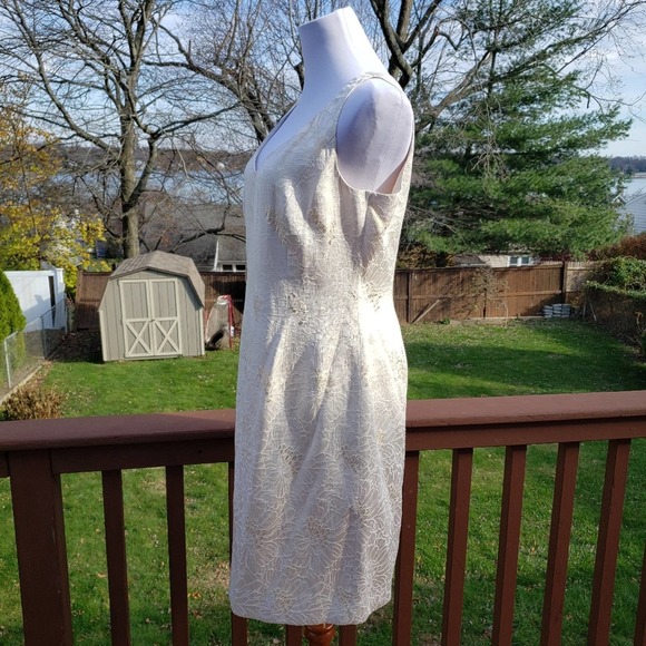 JONES NY Dress Jacket Cream Gold Metallic Formal Silk Set Floral Brocade 12 - Picture 13 of 16